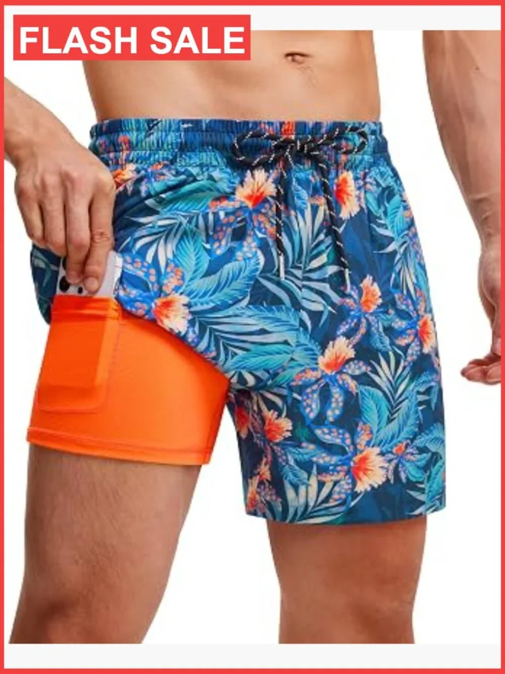 Men's 5 Inch Swim Trunks with Compression Liner Quick Dry Board Shorts with